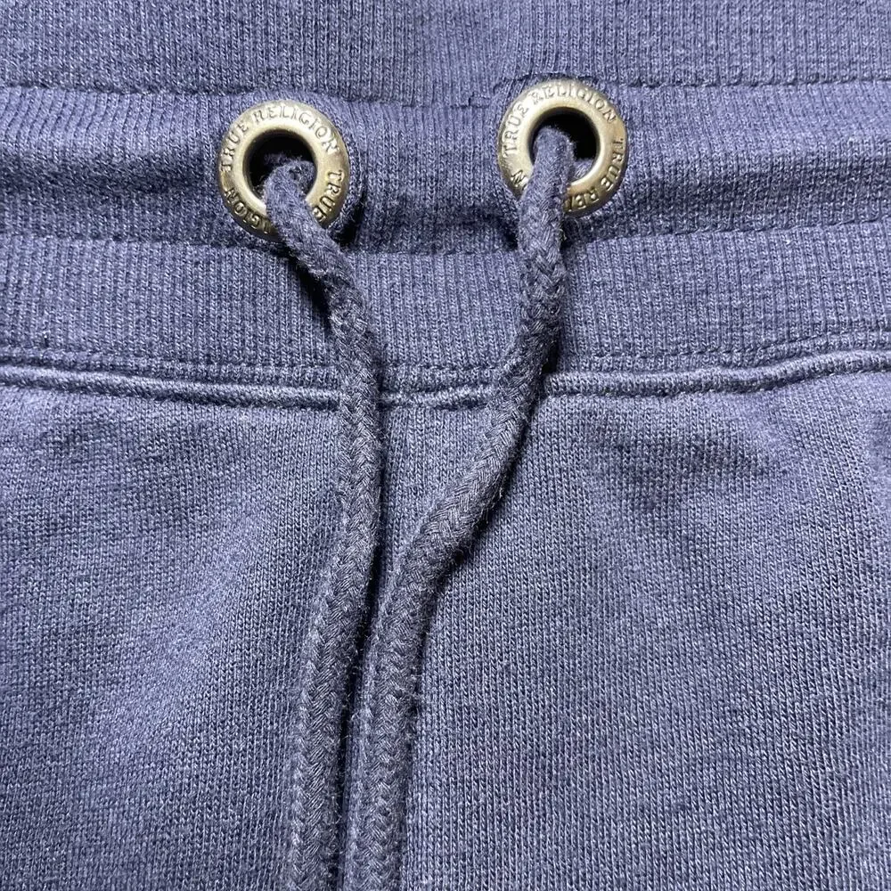 True Religion Sweat Shorts Mens Sz 3X Navy Elastic Waist Pockets Logo